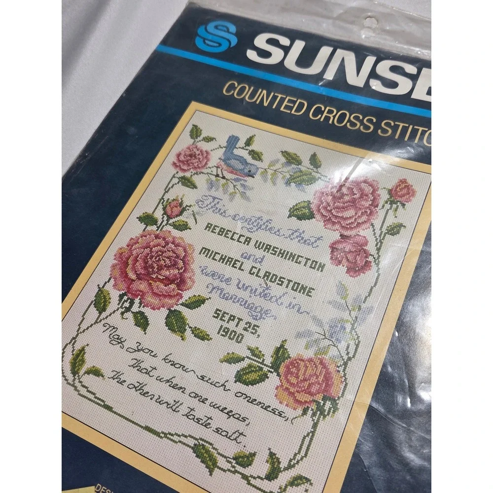 Sunset‎ Counted Cross Stitch Kit Victorian Keepsake Marriage Roses 2987 Vintage